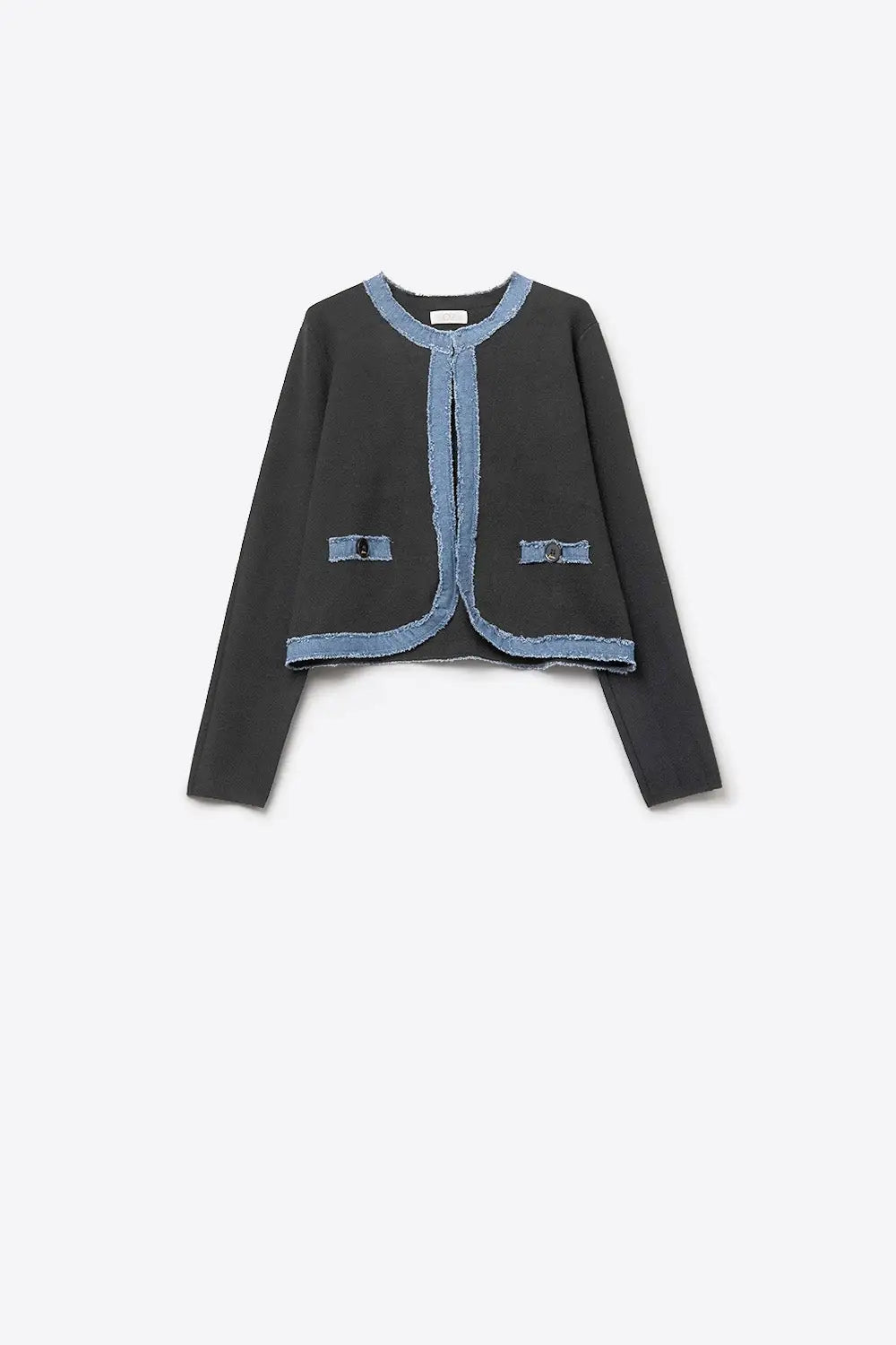 Black knitted cardigan with Denim Trim Detail - BLACK / ONE - Cardigans