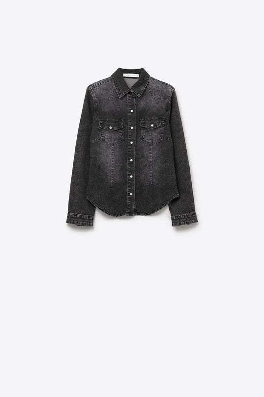 Black Denim Button-Up Shirt in vintage wash - Shirts