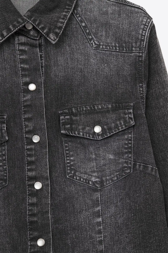 Black Denim Button-Up Shirt in vintage wash - Shirts