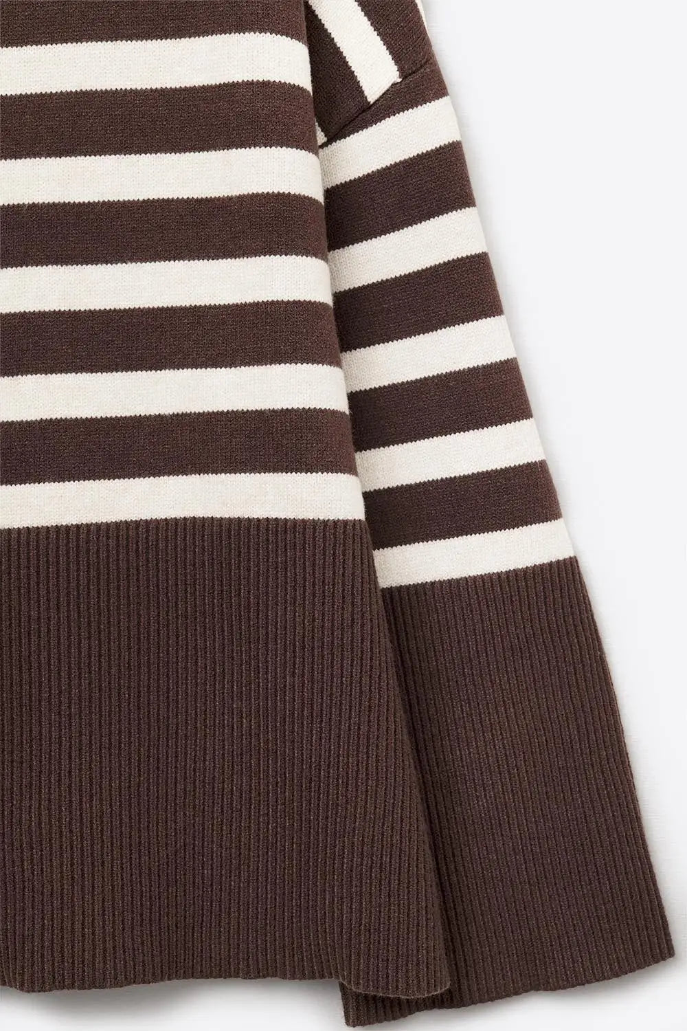 Brown oversized turtleneck sweater with white stripes and splits on the side - BROWN / ONE - Sweaters