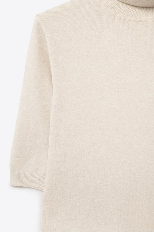 Cream Short Sleeve Turtleneck Knit Sweater - CREAM / ONE - Sweaters