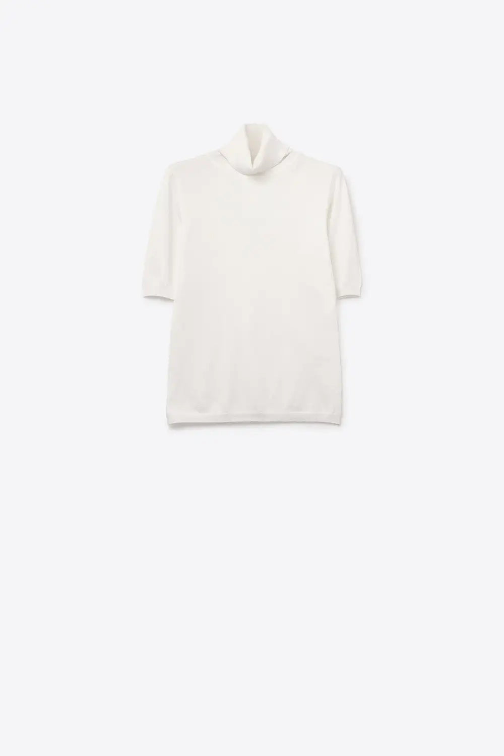 Fine knit sweater in white with a high neck and elbow-length sleeves - WHITE / ONE - Sweaters