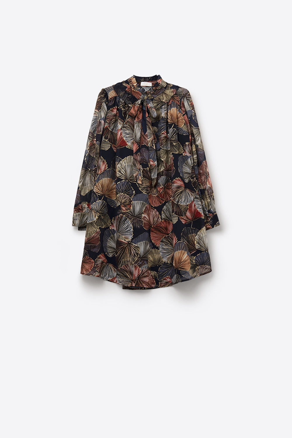 Elegant Floral A-Line Tie Neck Dress
