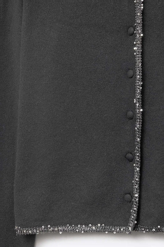 fine knit black cardigan with rhinestone detail - BLACK / ONE - Cardigans