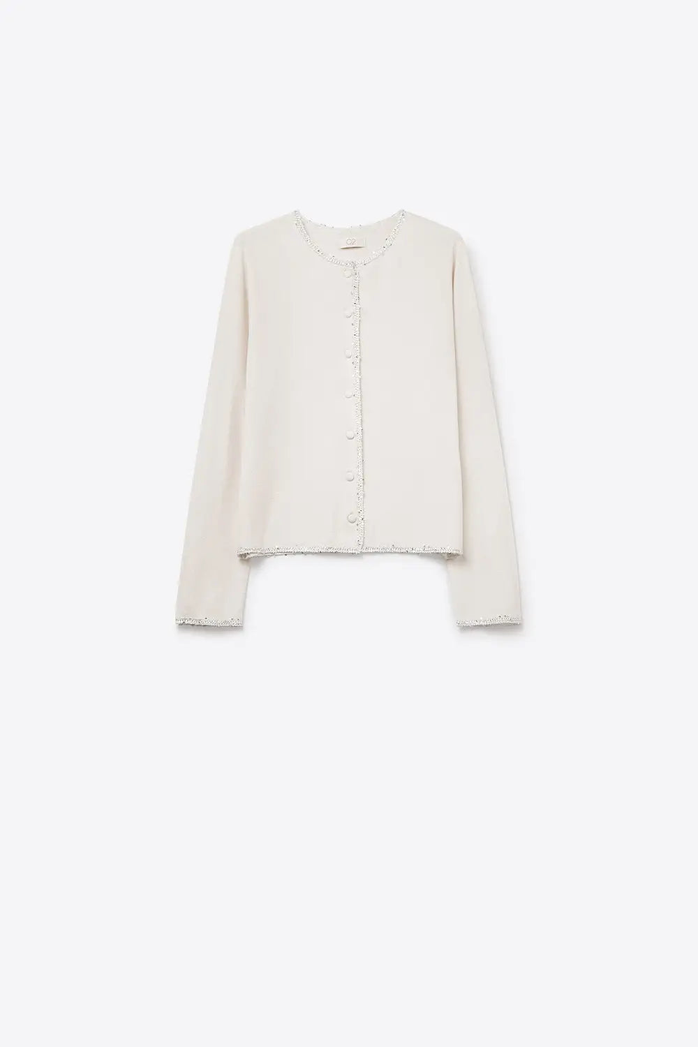 fine knit white cardigan with rhinestone detail - WHITE / ONE - Cardigans