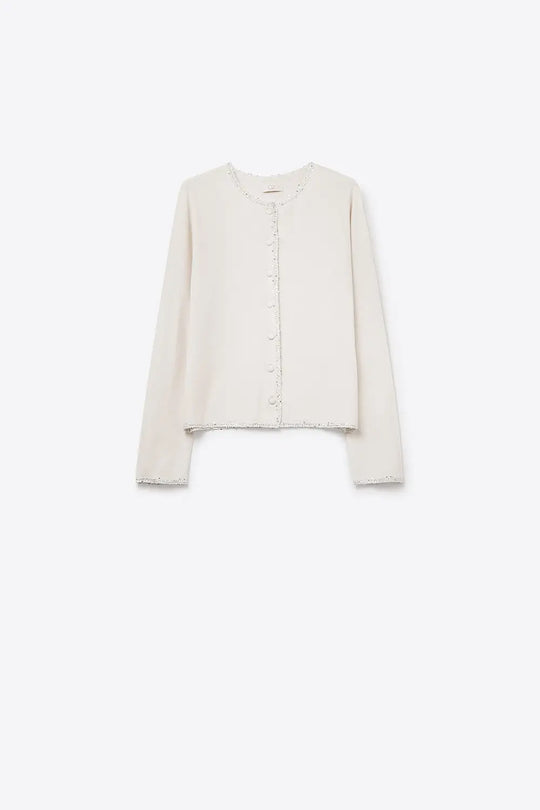 fine knit white cardigan with rhinestone detail - WHITE / ONE - Cardigans