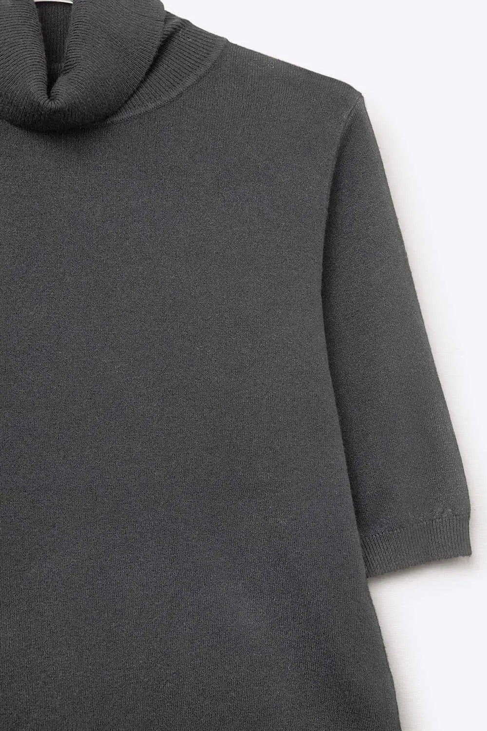 Fine knit sweater in black with a high neck and elbow-length sleeves - BLACK / ONE - Sweaters