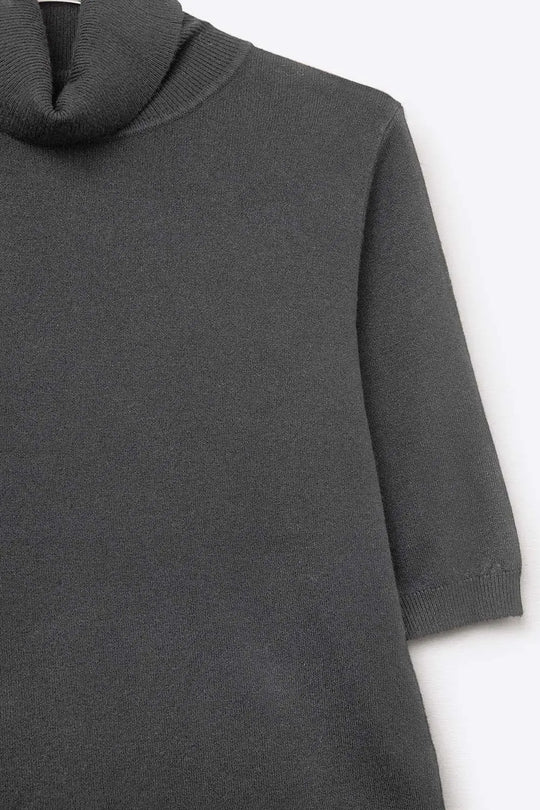 Fine knit sweater in black with a high neck and elbow-length sleeves - BLACK / ONE - Sweaters