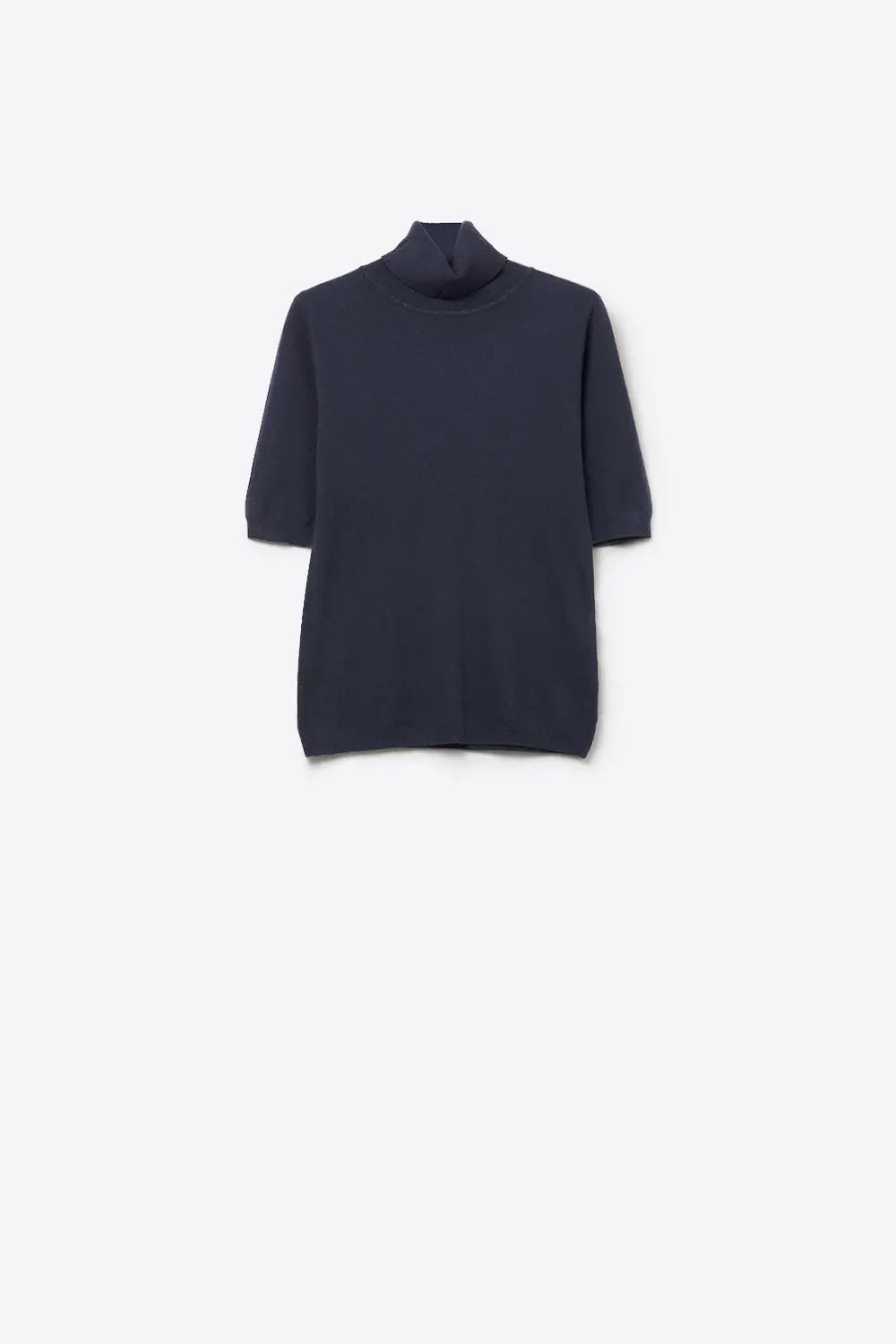 Fine knit sweater in navy blue with a high neck and elbow-length sleeves - NAVY / ONE - Sweaters