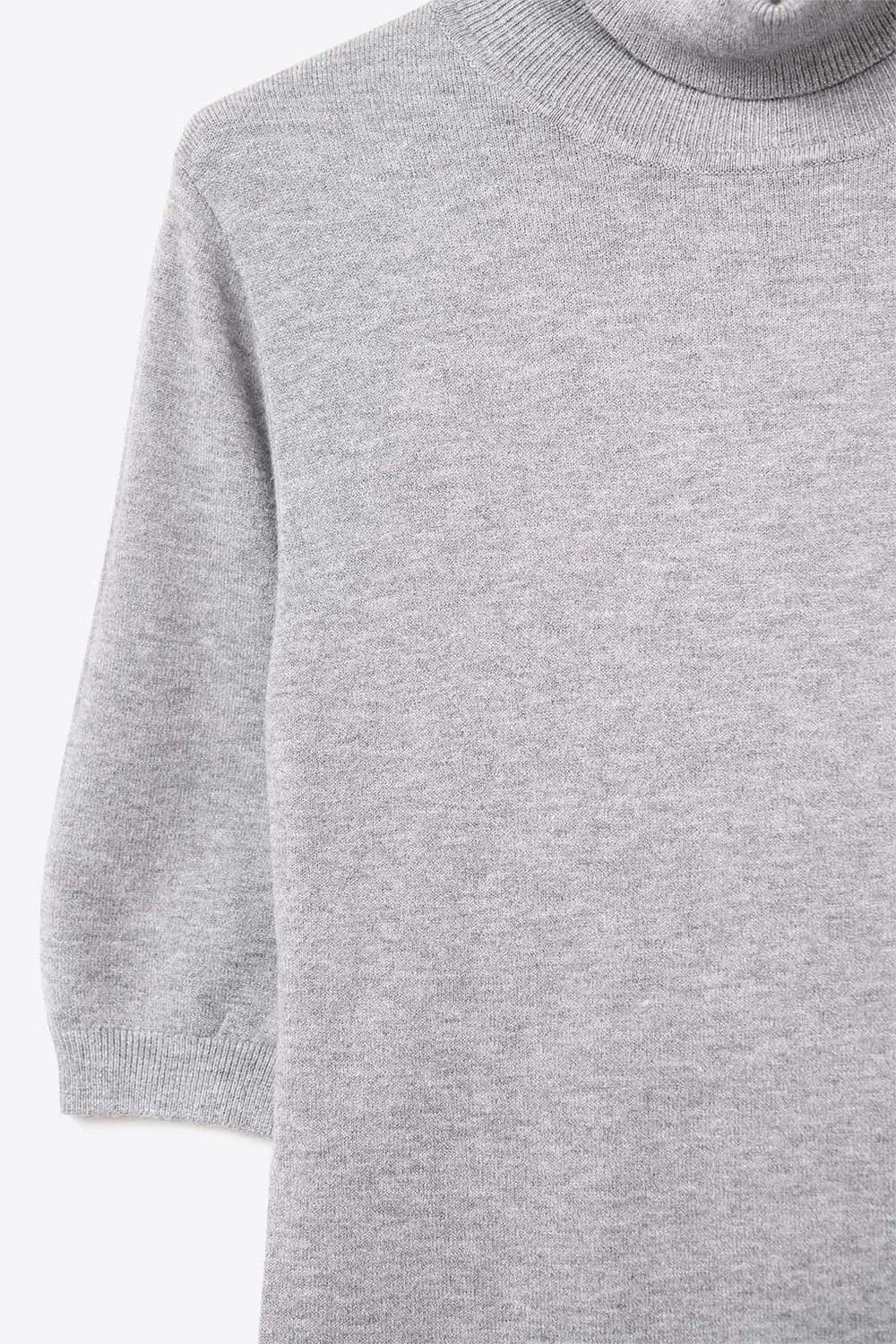 Fine knit sweater in grey with a high neck and elbow-length sleeves - GRAY / ONE - Sweaters