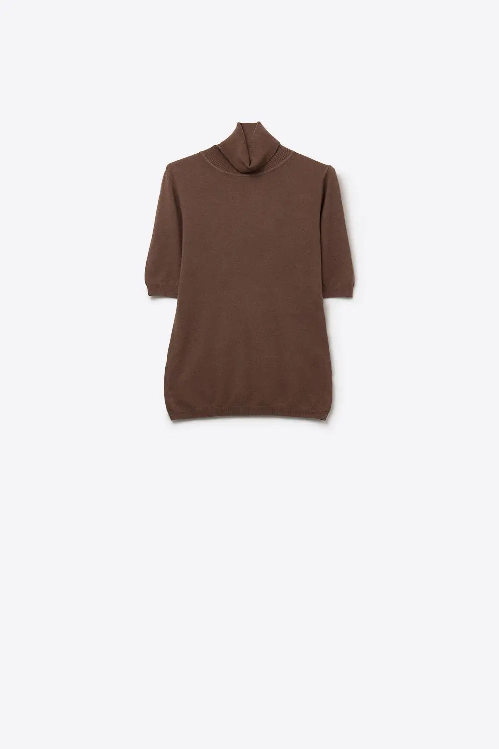 Fine knit sweater in brown with a high neck and elbow-length sleeves - BROWN / ONE - Sweaters