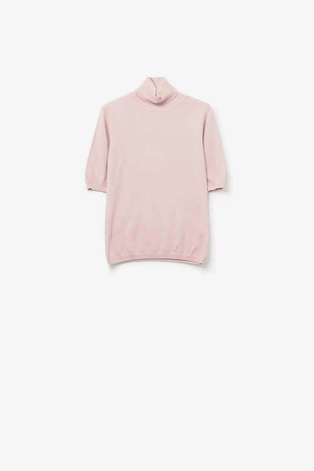 Fine knit sweater in pink with a high neck and elbow-length sleeves - PINK / ONE - Sweaters