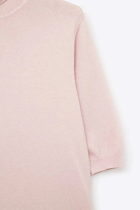 Fine knit sweater in pink with a high neck and elbow-length sleeves - PINK / ONE - Sweaters