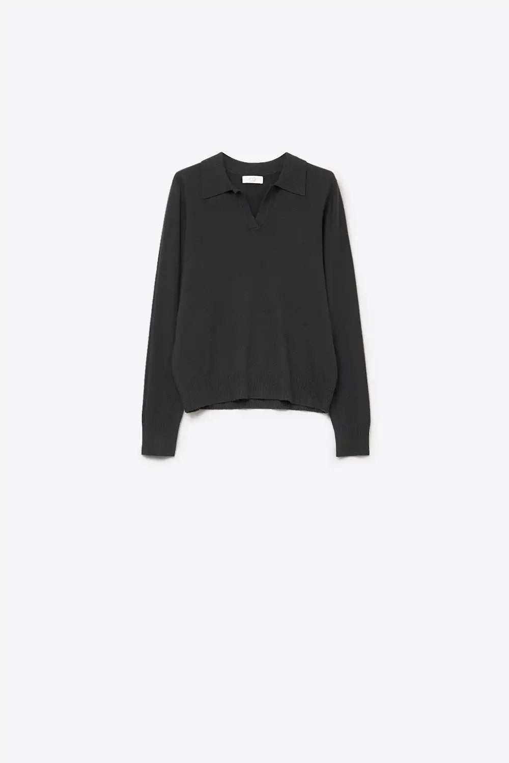 Black Knitted polo collar with V-neckline no button placket - BLACK / ONE - Polos