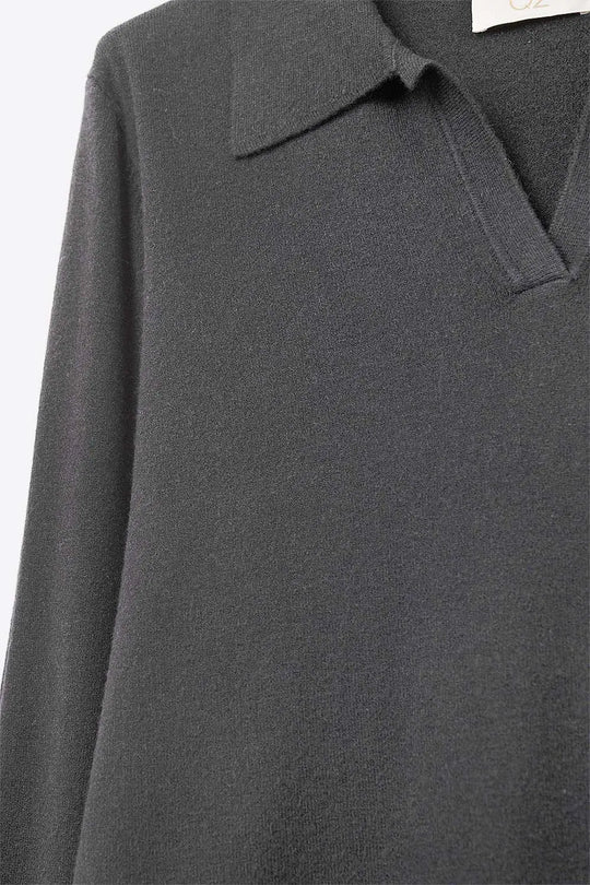 Black Knitted polo collar with V-neckline no button placket - BLACK / ONE - Polos