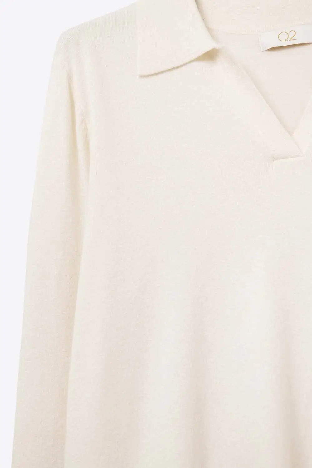 Knitted polo collar with V-neckline no button placket in white - WHITE / ONE - Polos
