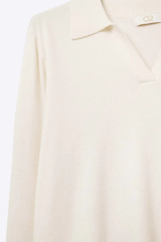 Knitted polo collar with V-neckline no button placket in white - WHITE / ONE - Polos