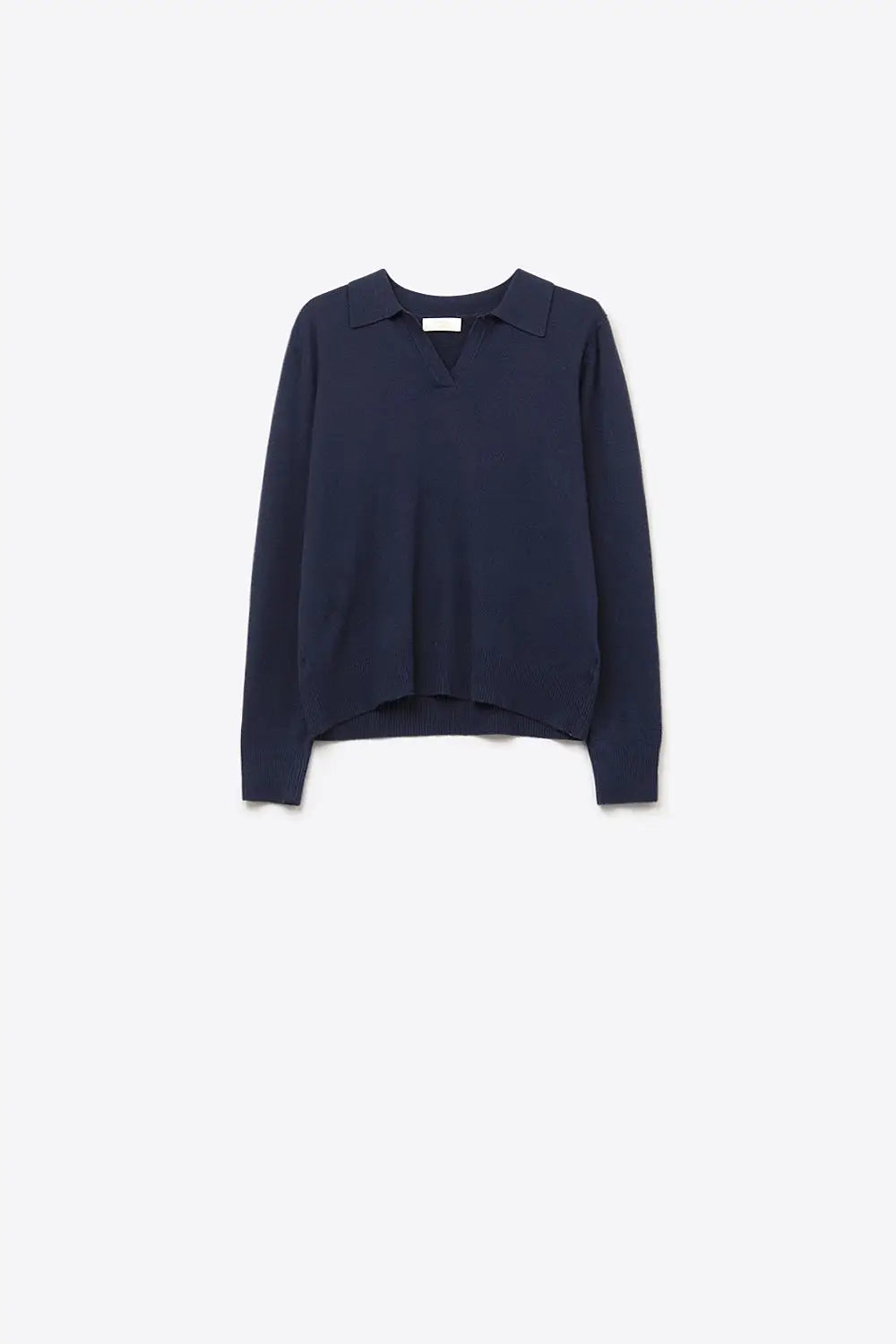 Navy Knitted polo collar with V-neckline no button placket - NAVY / ONE - Polos