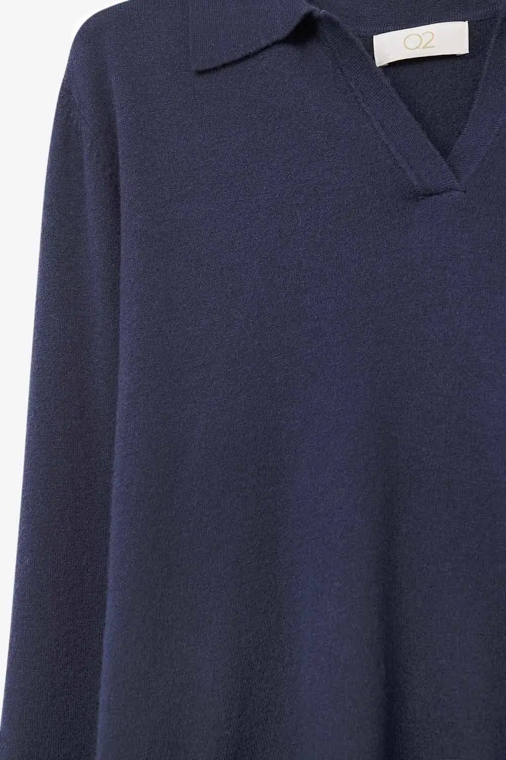 Navy Knitted polo collar with V-neckline no button placket - NAVY / ONE - Polos