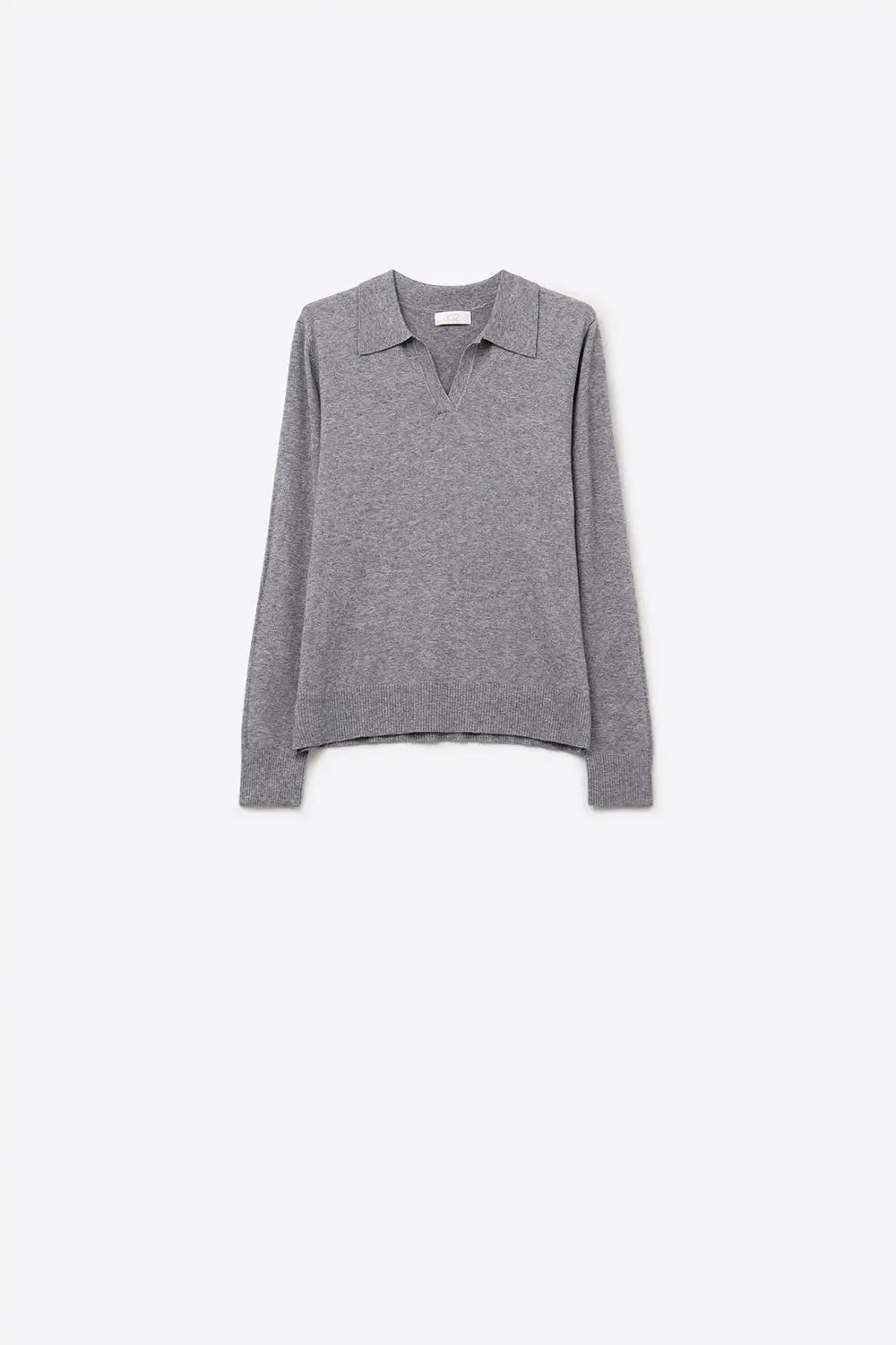 Knitted polo collar with V-neckline no button placket in grey - GRAY / ONE - Polos
