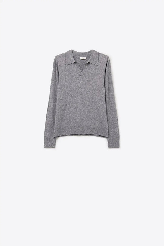 Knitted polo collar with V-neckline no button placket in grey - GRAY / ONE - Polos