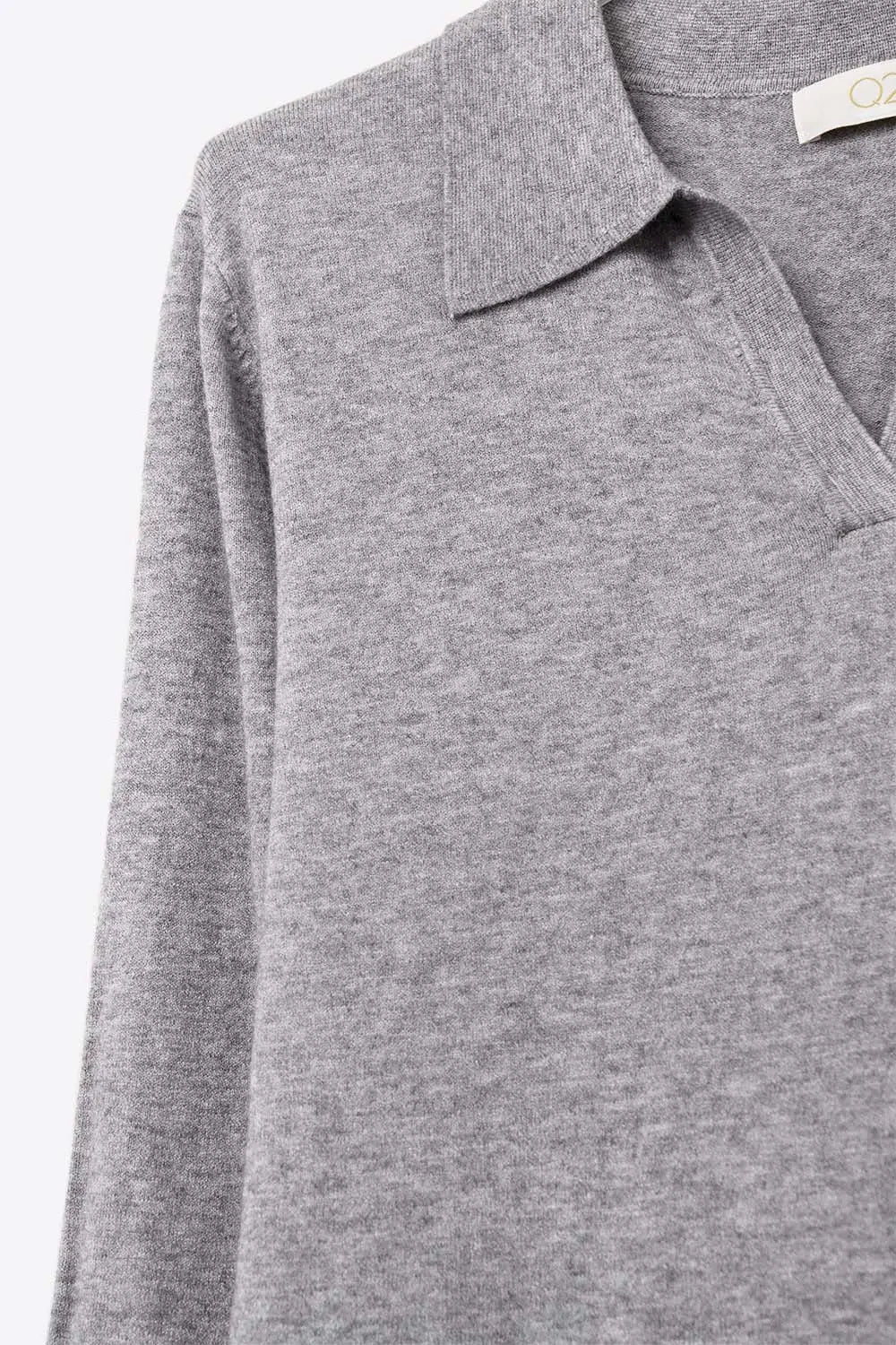 Knitted polo collar with V-neckline no button placket in grey - GRAY / ONE - Polos