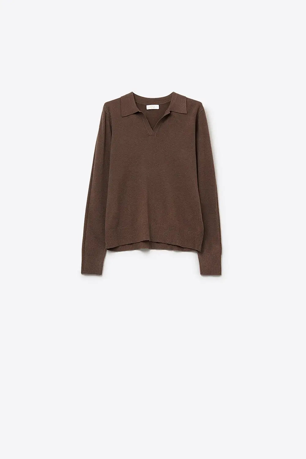 Knitted polo collar with V-neckline no button placket in brown - BROWN / ONE - Polos