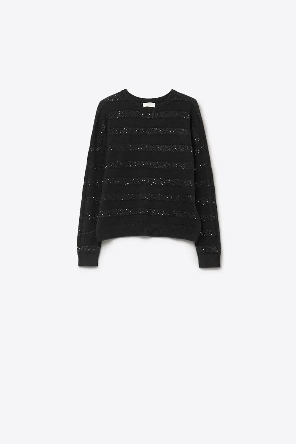 Black Striped Knit Sweater with Sequin Detail - BLACK / ONE - Sweaters