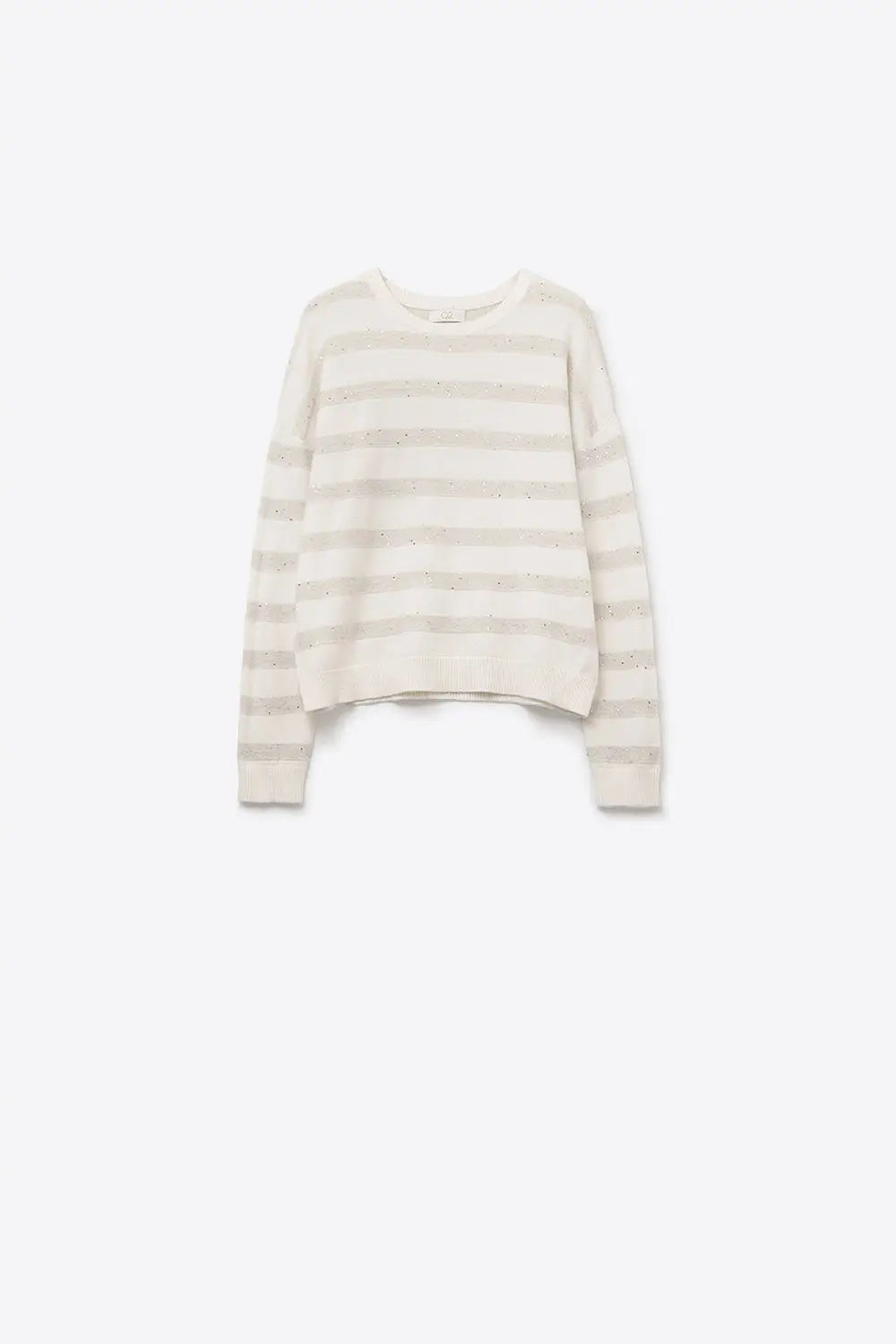 White Striped Knit Sweater with Sequin Detail - WHITE / ONE - Sweaters