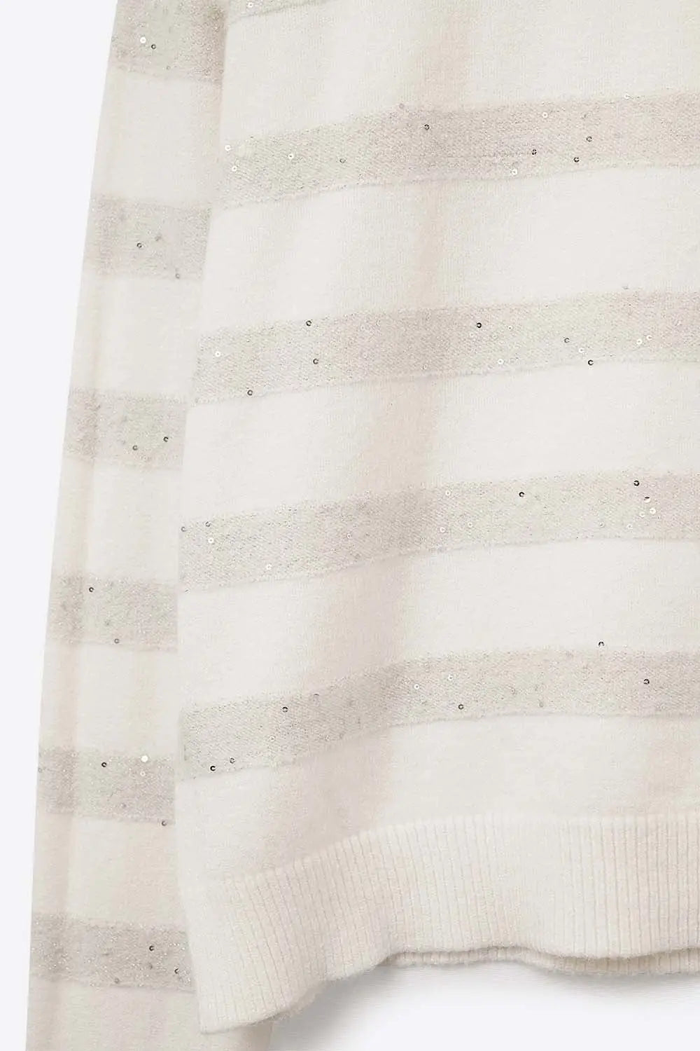 White Striped Knit Sweater with Sequin Detail - WHITE / ONE - Sweaters