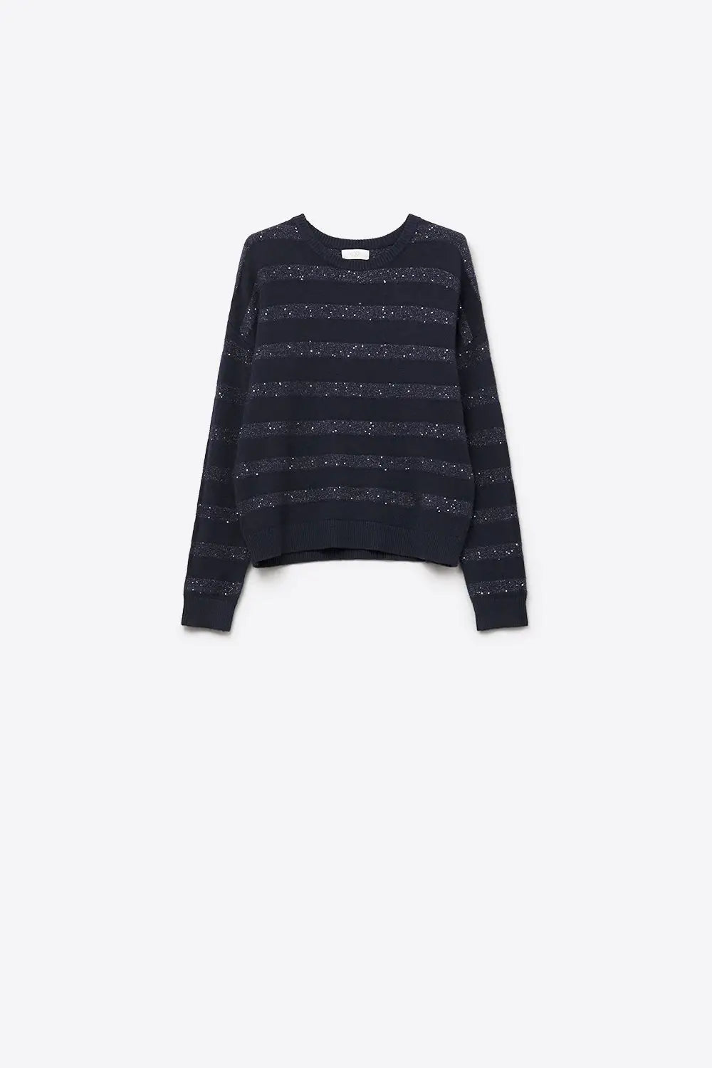 navy Striped Knit Sweater with Sequin Detail - NAVY / ONE - Sweaters