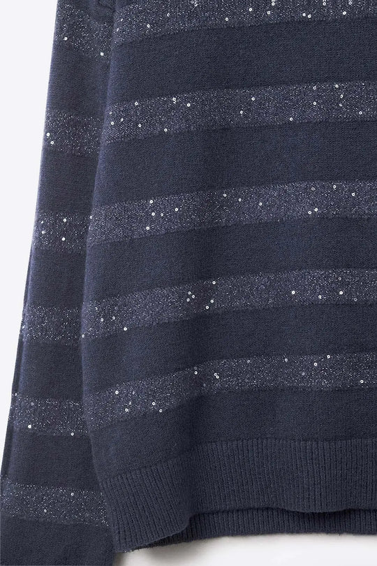 navy Striped Knit Sweater with Sequin Detail - NAVY / ONE - Sweaters