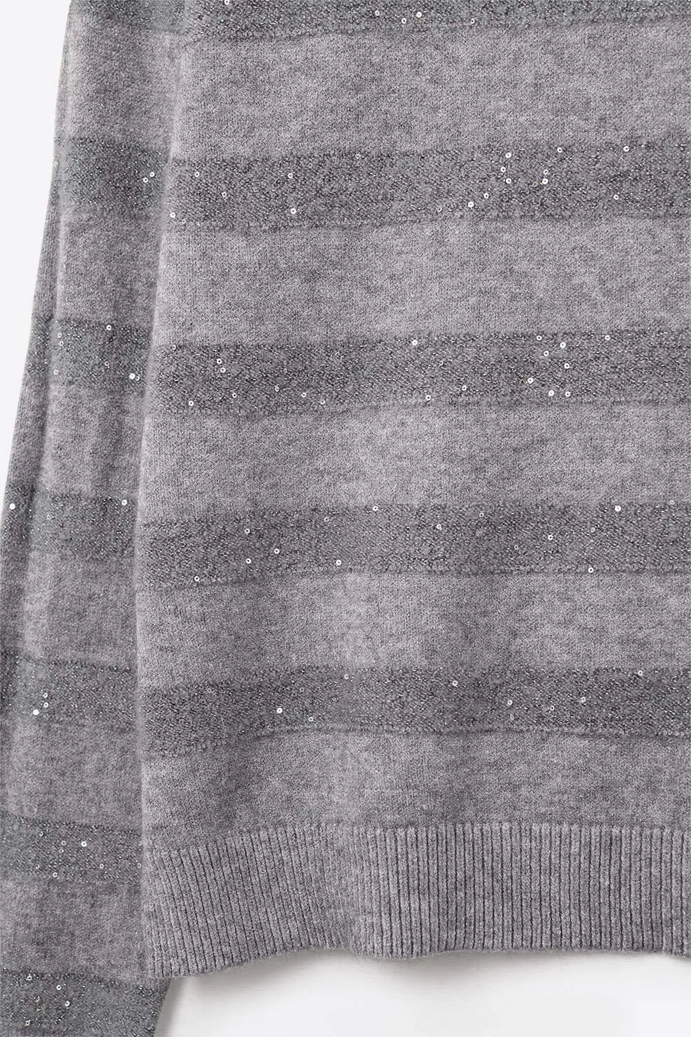 grey Striped Knit Sweater with Sequin Detail - GRAY / ONE - Sweaters
