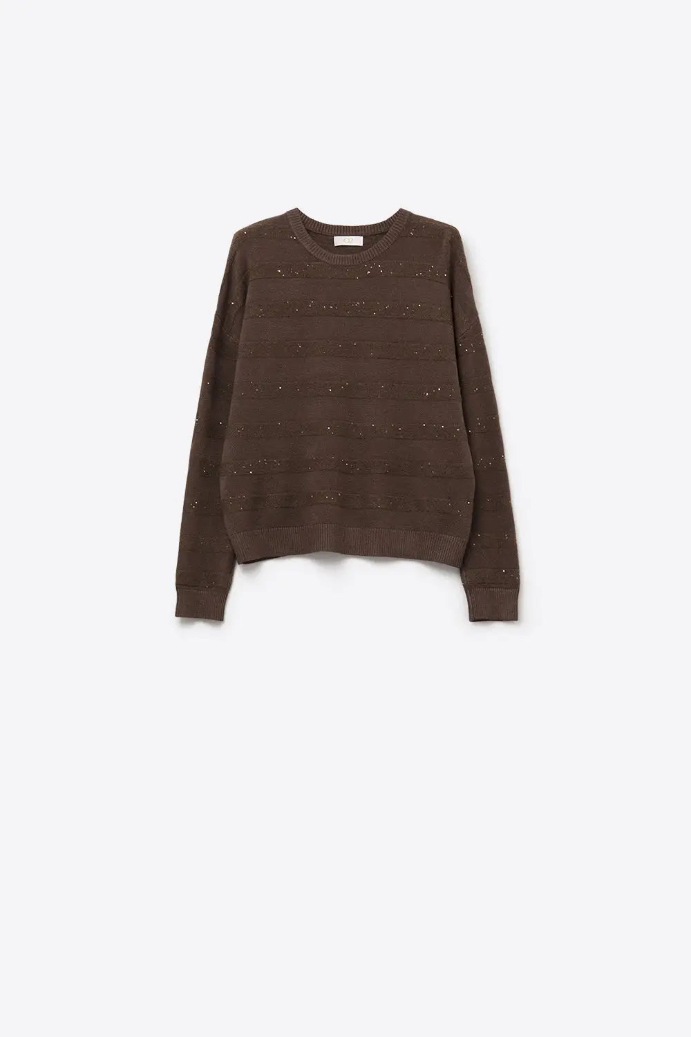 Brown Striped Knit Sweater with Sequin Detail - BROWN / ONE - Sweaters