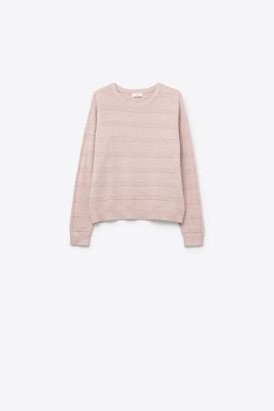 Pink Striped Knit Sweater with Sequin Detail - PINK / ONE - Sweaters