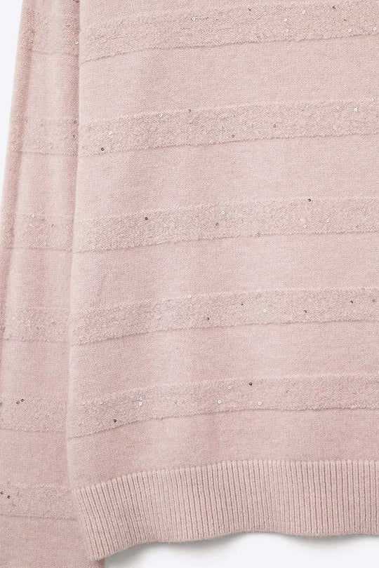 Pink Striped Knit Sweater with Sequin Detail - PINK / ONE - Sweaters
