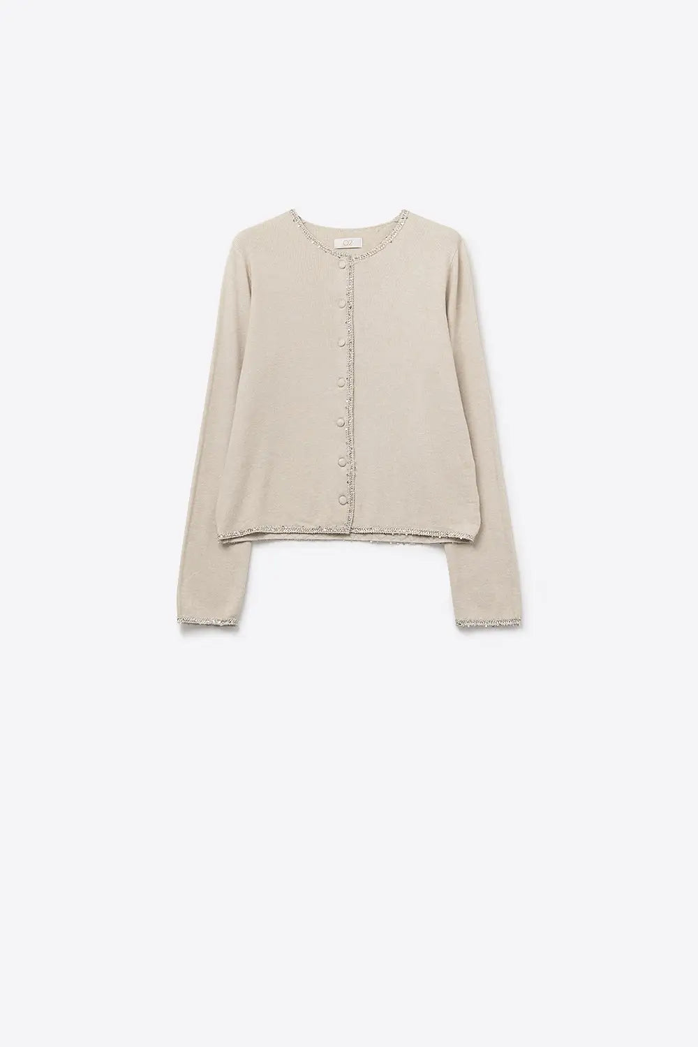 fine knit beige cardigan with rhinestone detail - CREAM / ONE - Cardigans