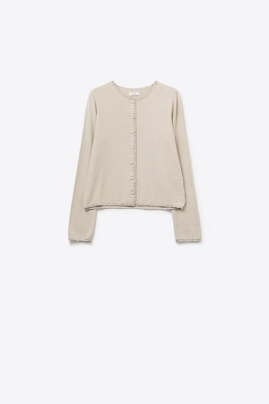 fine knit beige cardigan with rhinestone detail - CREAM / ONE - Cardigans