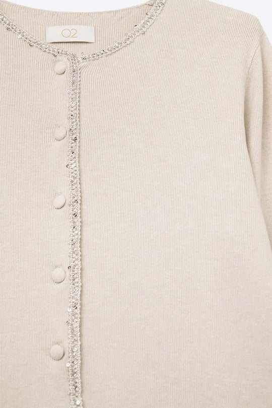 fine knit beige cardigan with rhinestone detail - CREAM / ONE - Cardigans