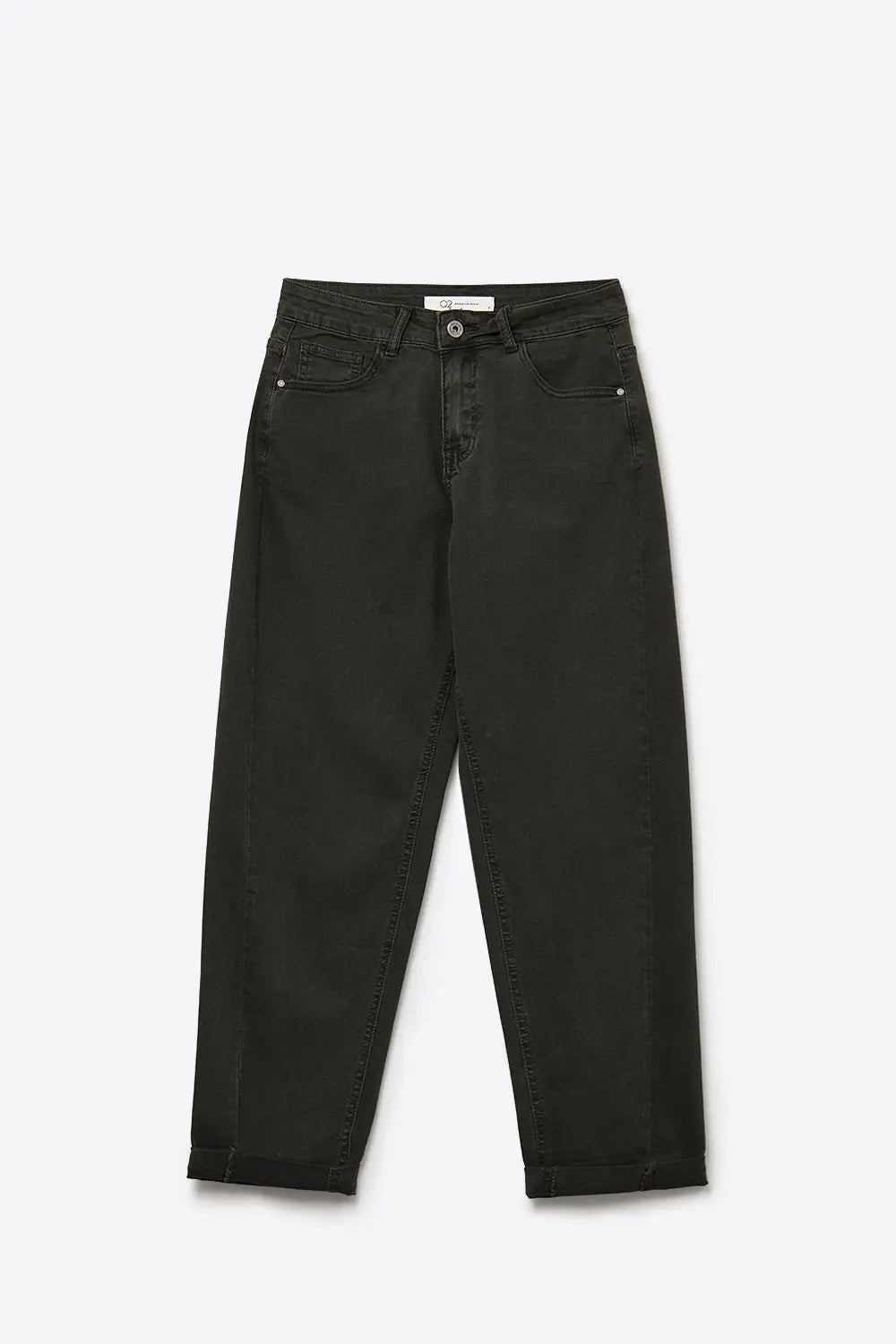 High-Rise Straight-Leg Denim Jeans in Khaki - Colored Jeans