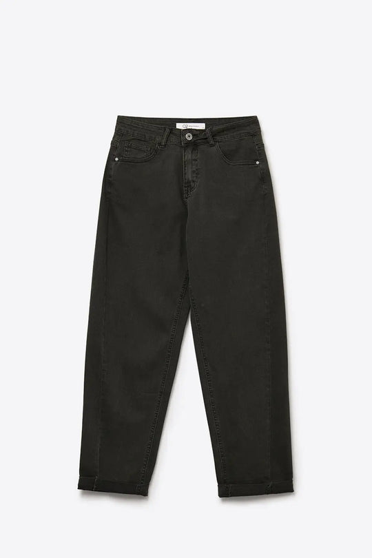 High-Rise Straight-Leg Denim Jeans in Khaki - Colored Jeans