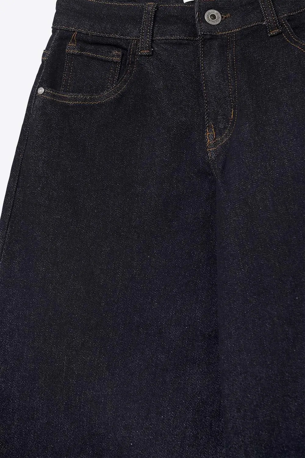 Dark Wash Wide Leg Jeans With Contrasting Stitching