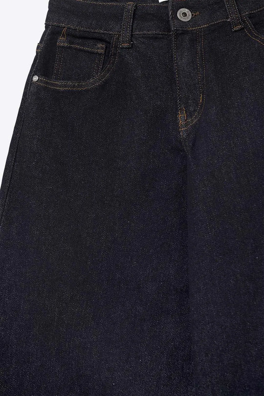 Dark Wash Wide Leg Jeans With Contrasting Stitching