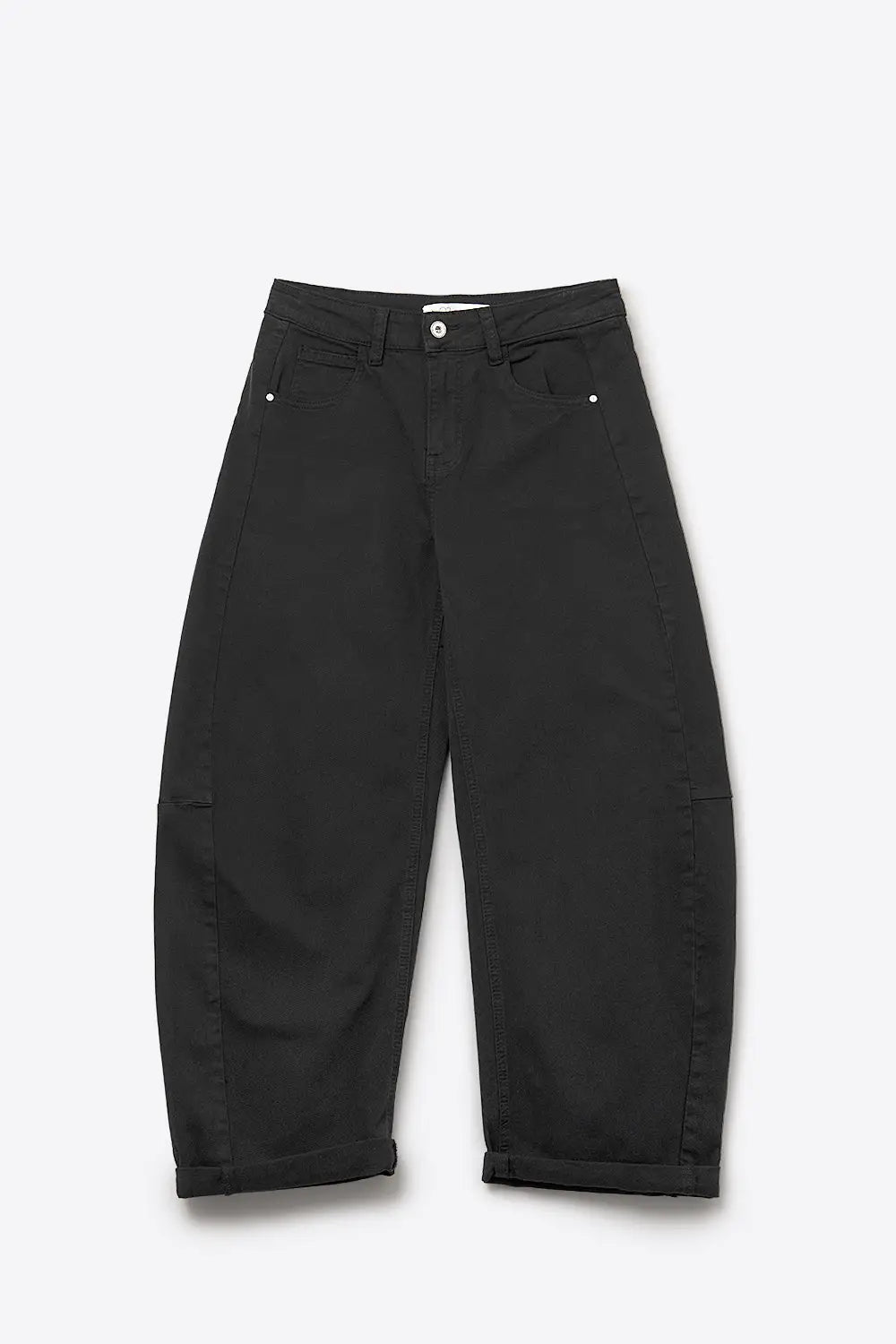 Trendy Black Barrel Balloon Jeans with Pockets - Pants