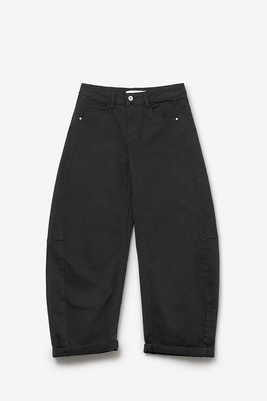 Trendy Black Barrel Balloon Jeans with Pockets - Pants