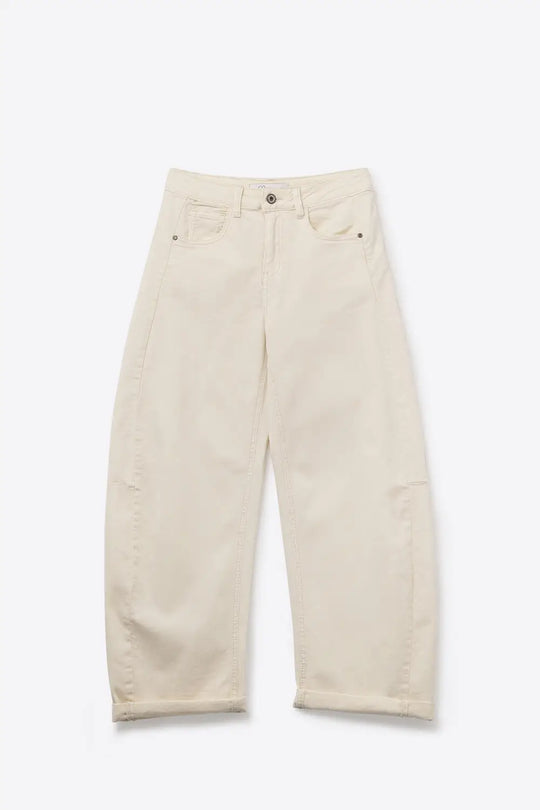 Trendy Cream Barrel Balloon Jeans with Pockets - Colored Jeans