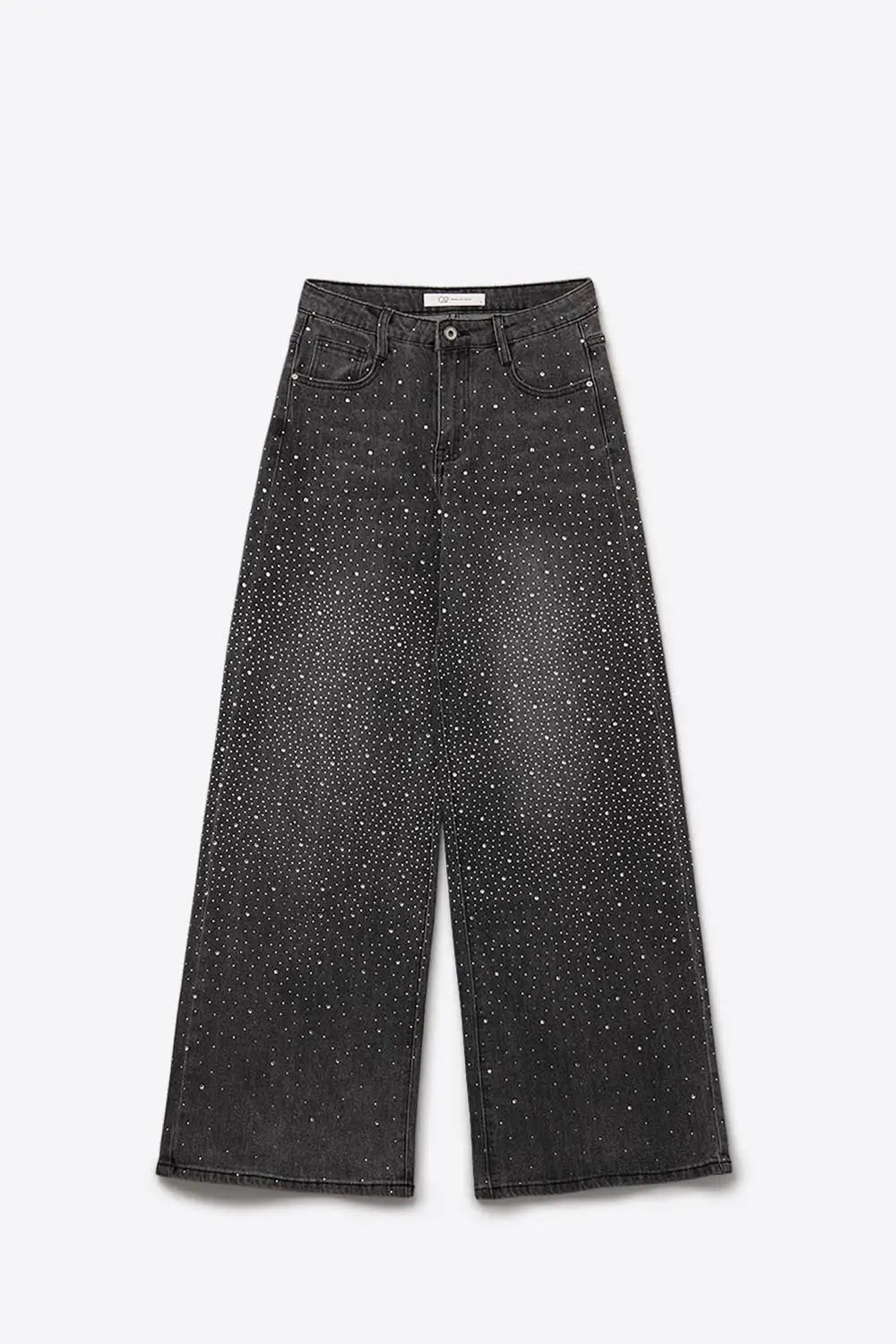 Black Rhinestone Wide-Leg Jeans