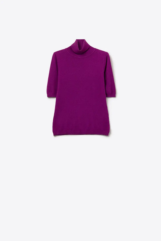 Fine knit sweater in fucsia with a high neck and elbow-length sleeves - FUCHSIA / ONE - Sweaters