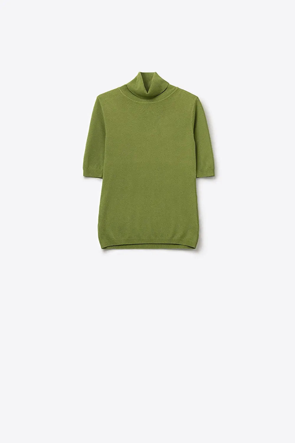 Fine knit sweater in olive green with a high neck and elbow-length sleeves - GREEN / ONE - Sweaters