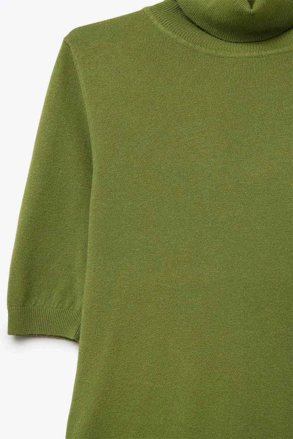 Fine knit sweater in olive green with a high neck and elbow-length sleeves - GREEN / ONE - Sweaters